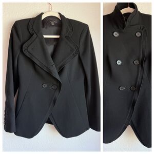 Ann Taylor Petites 100% Wool Double Breasted Equestrian Style Blazer in Black 4P